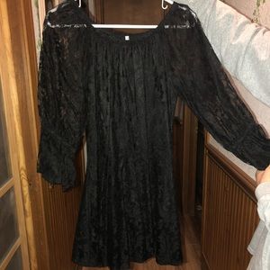 Off the shoulder black dress with lace sleeves
